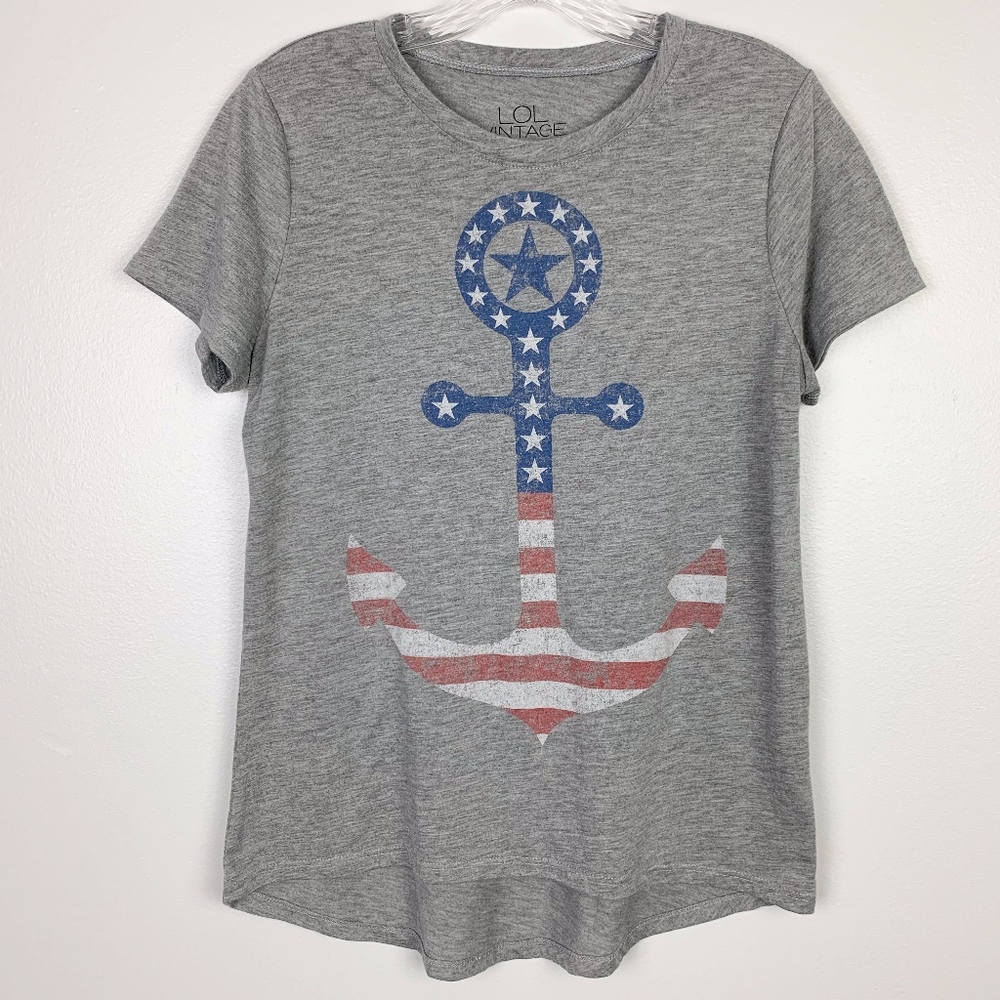 LOL Vintage American Flag Anchor Tee Gray L